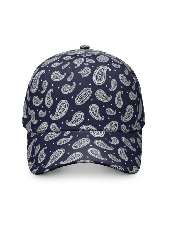 Paisley and Damask Blue Pattern Baseball Cap, Sports Sun Cap with Snap Closure & Sweatband, Rigid Flat Brim Gifts for Unisex Men Women