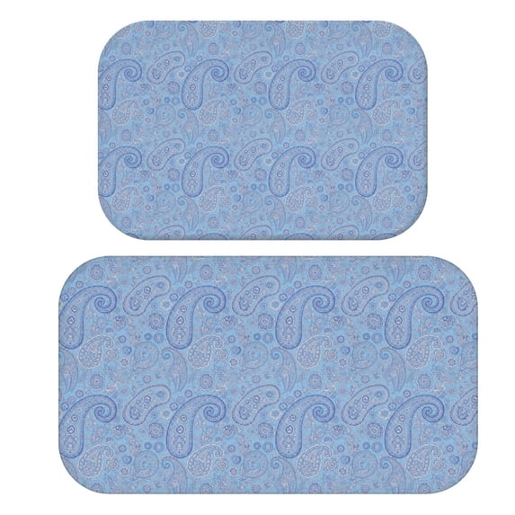Paisley and Damask Blue Pattern Bath Mat Set Of 2,Non-Slip Rug for Bathroom,Kitchen,Bedroom,Entrance, 30x17 and 23.5x15.7 Inches
