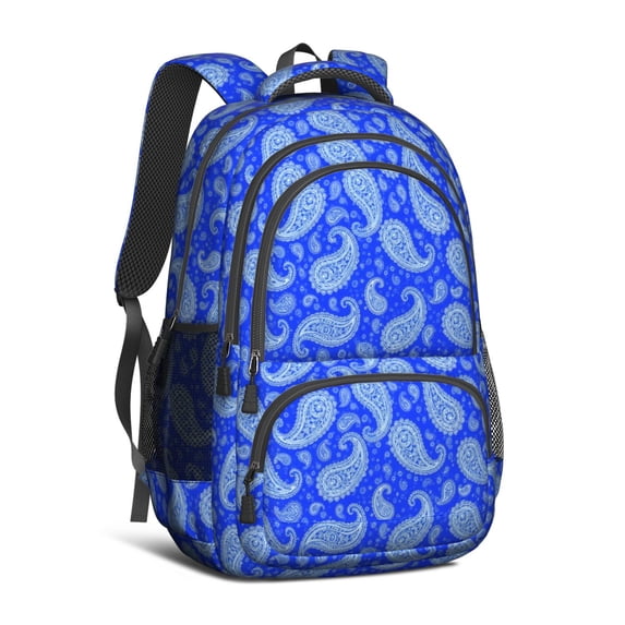 Paisley and Damask Blue Pattern Cute School Backpack Bag with Padded Back and Adjustable Shoulder Straps 16.9 X 12.6 X 5.9 Inches