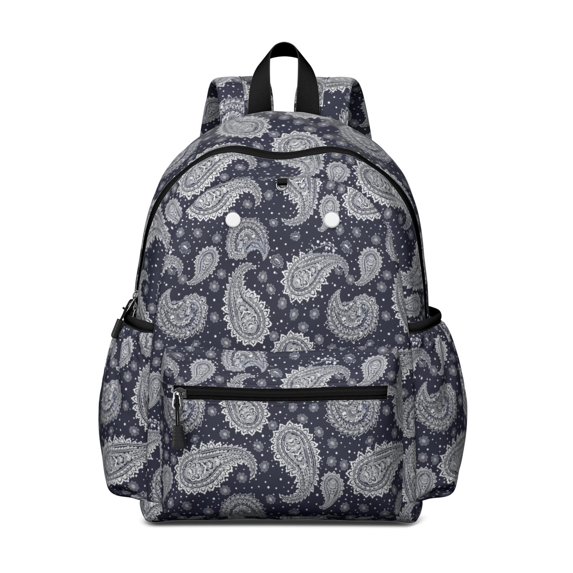 Paisley and Damask Blue Pattern Cute School Backpack with Padded Back and Adjustable Shoulder Straps 13.4"x11"x4.7"