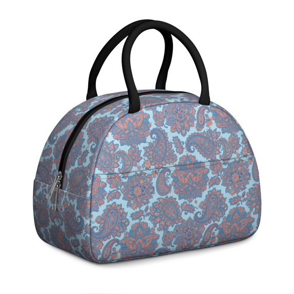 Paisley and Damask Blue Pattern Insulated Lunch Bag,Leakproof Large Capacity Lunch Box for Work,Picnic or Travel,11.4 X 6.7 X 8.3 Inches
