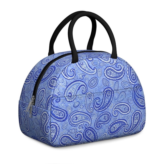 Paisley and Damask Blue Pattern Insulated Lunch Bag,Leakproof Large Capacity Lunch Box for Work,Picnic or Travel,11.4 X 6.7 X 8.3 Inches