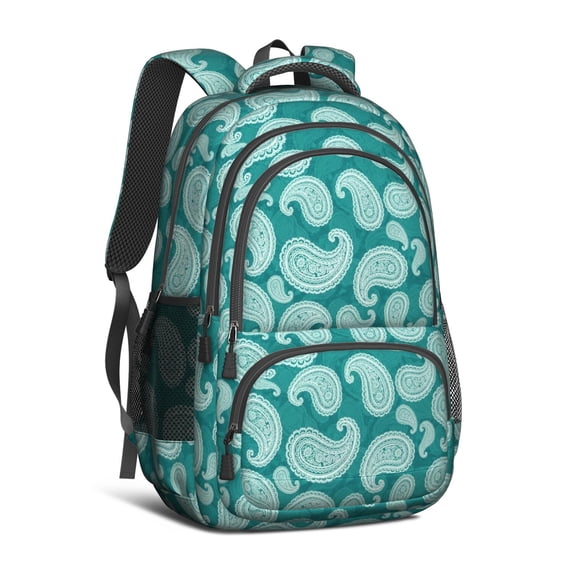 Paisley and Damask Green Pattern Cute School Backpack Bag with Padded Back and Adjustable Shoulder Straps 16.9 X 12.6 X 5.9 Inches