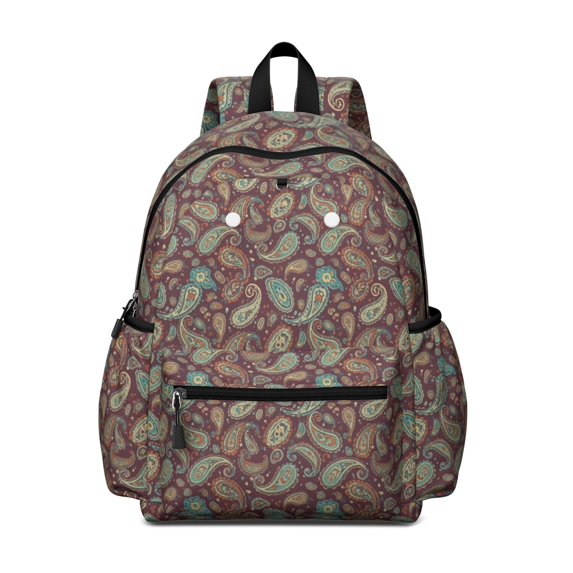 Paisley and Damask Red Pattern Cute School Backpack with Padded Back and Adjustable Shoulder Straps 13.4"x11"x4.7"