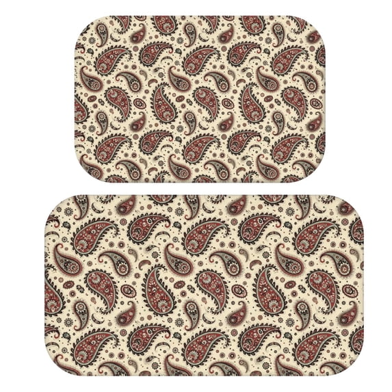 Paisley and Damask White Pattern Bath Mat Set Of 2,Non-Slip Rug for Bathroom,Kitchen,Bedroom,Entrance, 30x17 and 23.5x15.7 Inches
