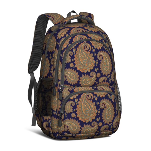 Paisley and Floral Black Pattern Cute School Backpack Bag with Padded Back and Adjustable Shoulder Straps 16.9 X 12.6 X 5.9 Inches