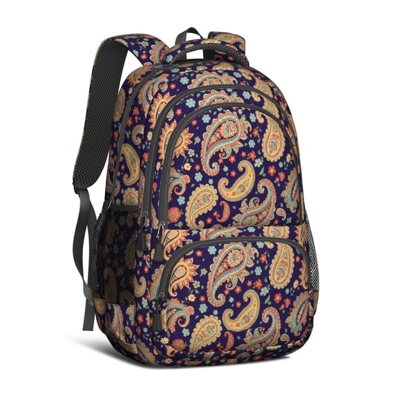 Paisley and Floral Black Pattern Cute School Backpack Bag with Padded Back and Adjustable Shoulder Straps 16.9 X 12.6 X 5.9 Inches