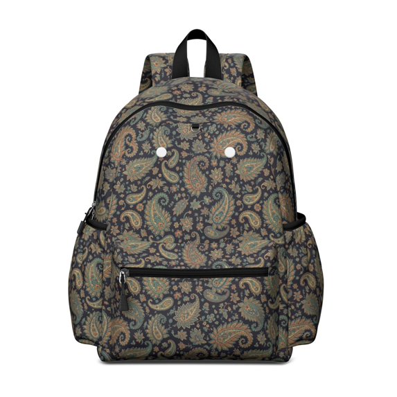 Paisley and Floral Black Pattern Cute School Backpack with Padded Back and Adjustable Shoulder Straps 13.4"x11"x4.7"