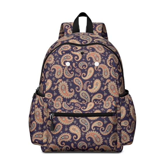 Paisley and Floral Black Pattern Cute School Backpack with Padded Back and Adjustable Shoulder Straps 13.4"x11"x4.7"