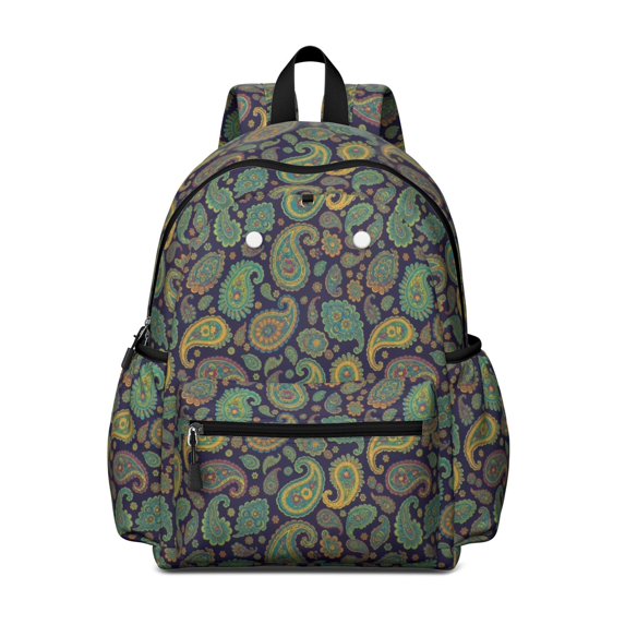 Paisley and Floral Black Pattern Cute School Backpack with Padded Back and Adjustable Shoulder Straps 13.4"x11"x4.7"