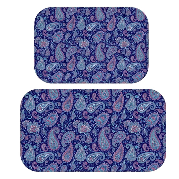 Paisley and Floral Blue Pattern Bath Mat Set Of 2,Non-Slip Rug for Bathroom,Kitchen,Bedroom,Entrance, 30x17 and 23.5x15.7 Inches