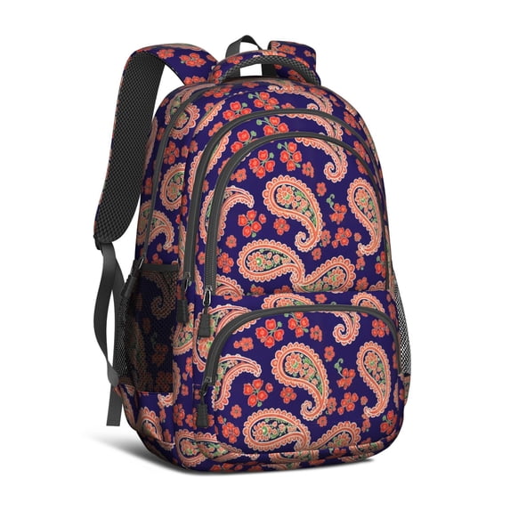Paisley and Floral Blue Pattern Cute School Backpack Bag with Padded Back and Adjustable Shoulder Straps 16.9 X 12.6 X 5.9 Inches
