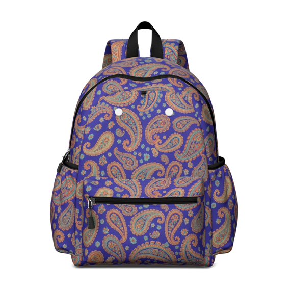 Paisley and Floral Blue Pattern Cute School Backpack with Padded Back and Adjustable Shoulder Straps 13.4"x11"x4.7"