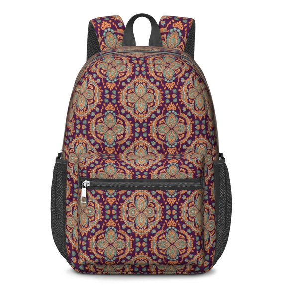 Paisley and Floral Purple Pattern 17" Waterproof Oxford School Backpacks for Teens, S-Shape Padded Straps, for School, Travel, Hiking, Camping