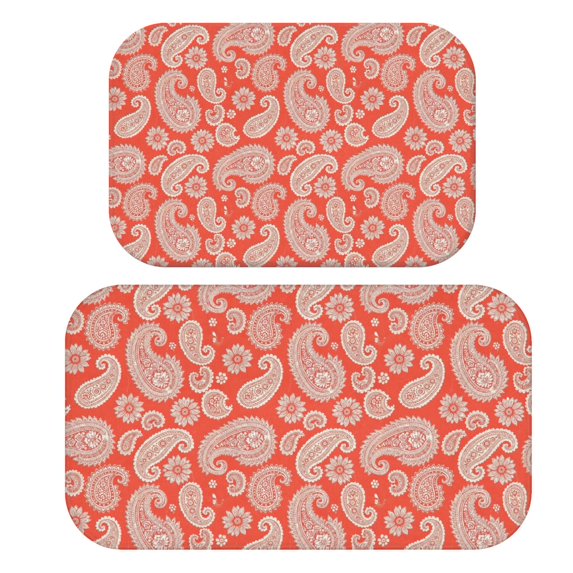 Paisley and Floral Red Pattern Bath Mat Set Of 2,Non-Slip Rug for Bathroom,Kitchen,Bedroom,Entrance, 30x17 and 23.5x15.7 Inches