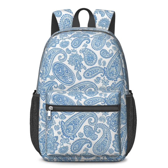 Paisley and Floral White Pattern 17" Waterproof Oxford School Backpacks for Teens, S-Shape Padded Straps, for School, Travel, Hiking, Camping