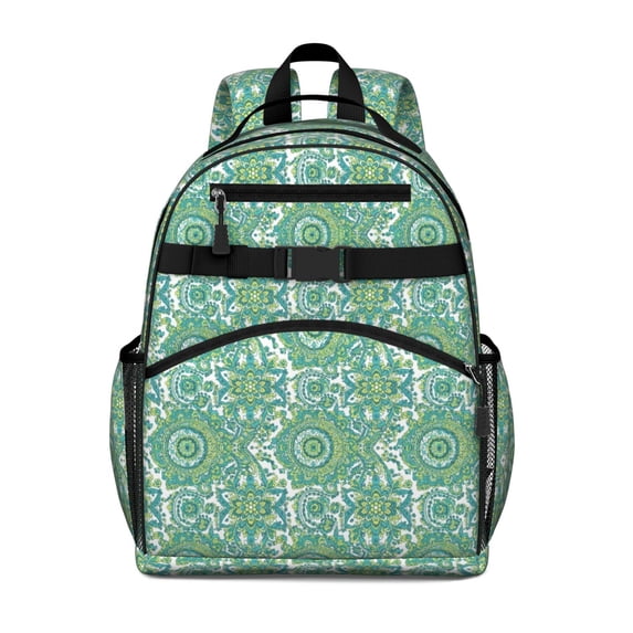 Paisley and Floral White Pattern Cute School Backpack Bag for School with Padded Back and Adjustable Shoulder Straps 15.25"x11.5"x5.25"