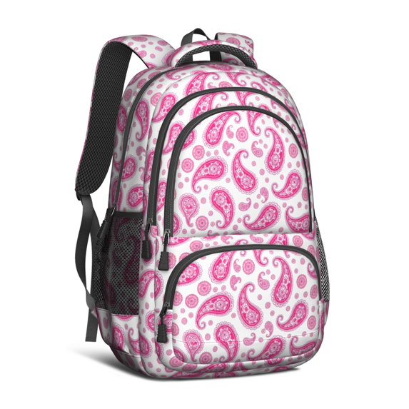 Paisley and Floral White Pattern Cute School Backpack Bag with Padded Back and Adjustable Shoulder Straps 16.9 X 12.6 X 5.9 Inches