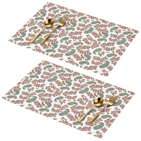 Paisley and Floral White Pattern PVC Woven Placemats Set Of 2, Outdoor ...