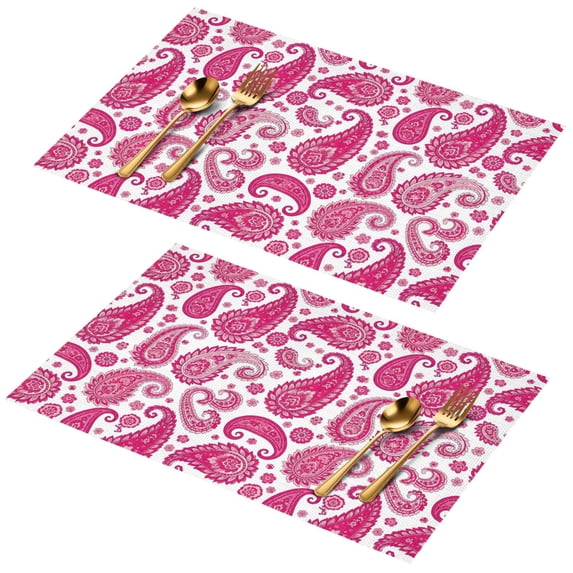 Witite Pattern Paisley and Floral White Pattern PVC Woven Placemats Set Of 2, Outdoor ...