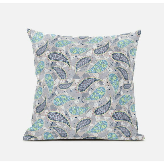 Paisley on Abstract Suede Zippered Pillow with Insert in Cream Grey 18 x 18