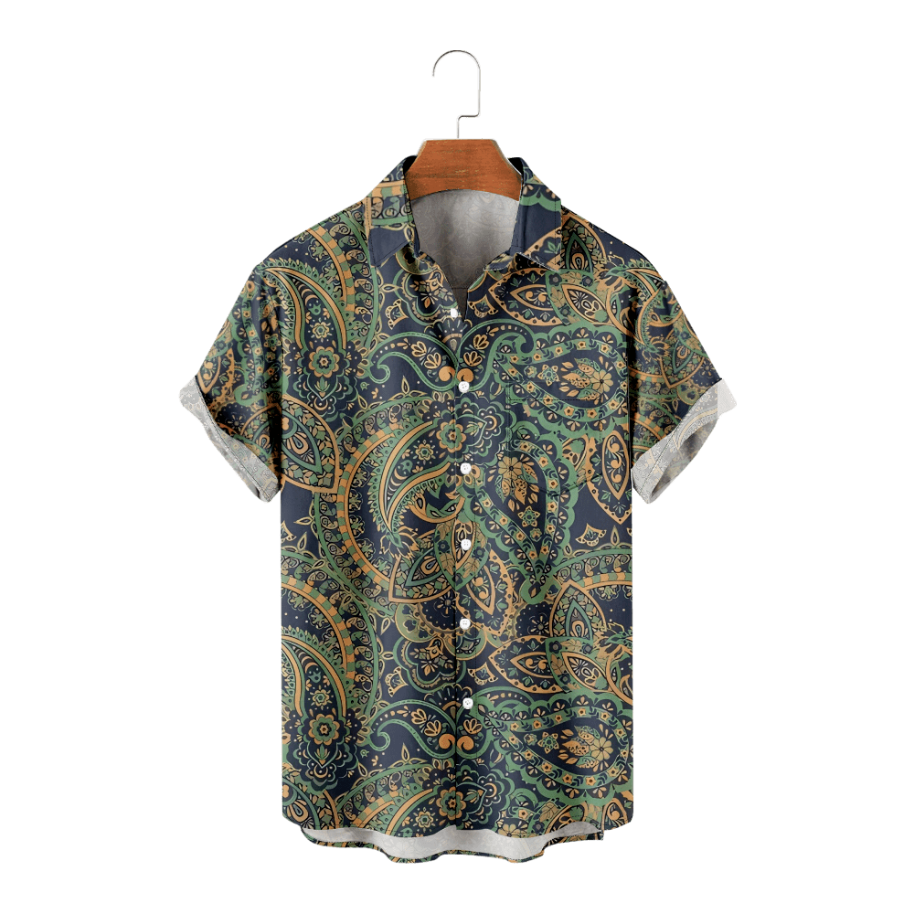 Paisley pattern print Shirt Fashion Short Sleeve Beach Shirts for men