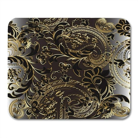 Paisleys Floral Royal Elegant Vintage Beautiful Modern 3D Gold and Black Flowers Leaves Ornaments Mousepad Mouse Pad Mouse Mat 9x10 inch
