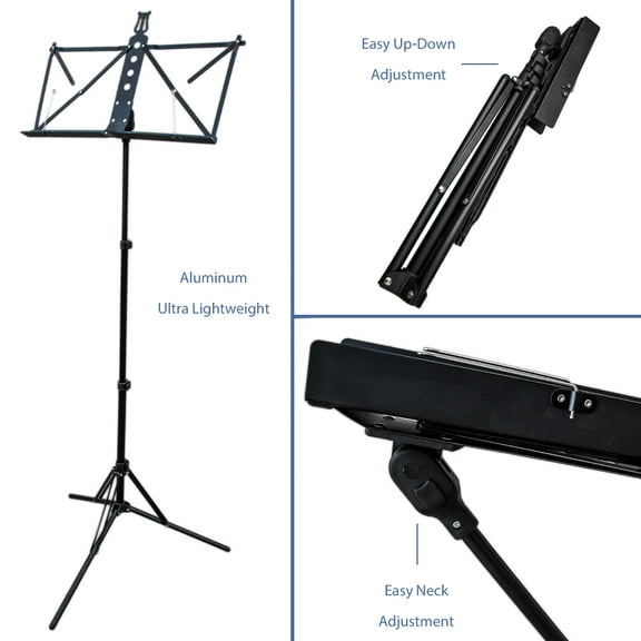 Paititi Brand New Strong Durable Adjustable Folding Music Stand with Carrying Bag-Black