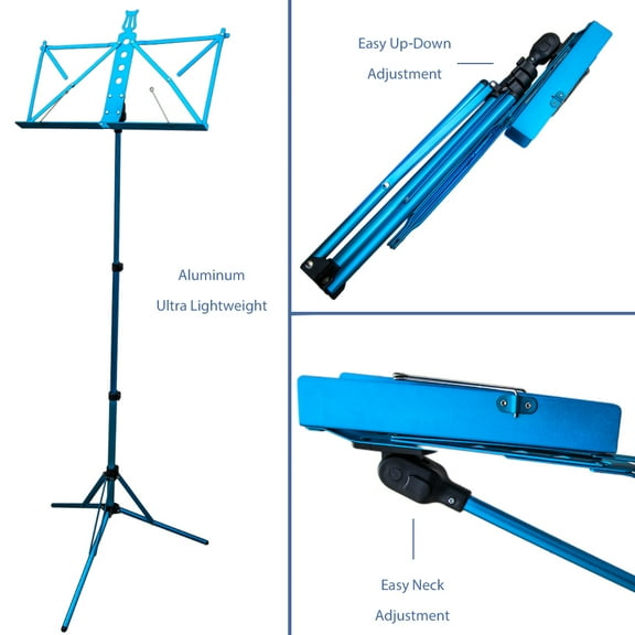 Paititi Brand New Strong Durable Adjustable Folding Music Stand with Carrying Bag-Blue