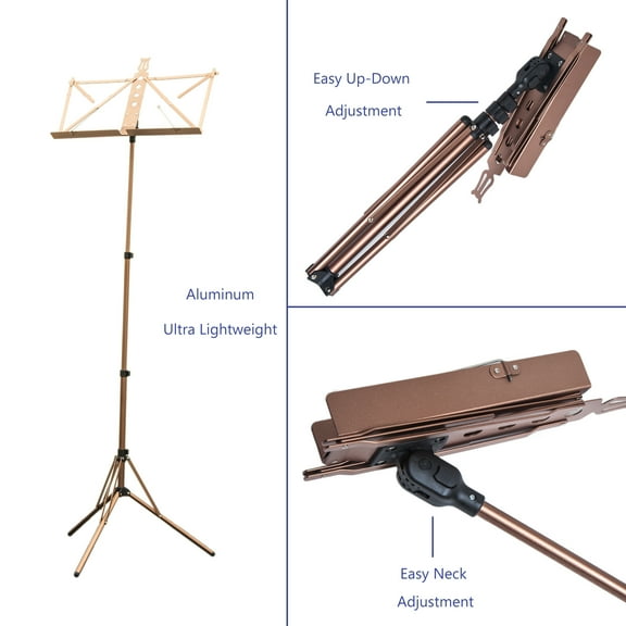 Paititi Brand New Strong Durable Adjustable Folding Music Stand with Carrying Bag-Coffee