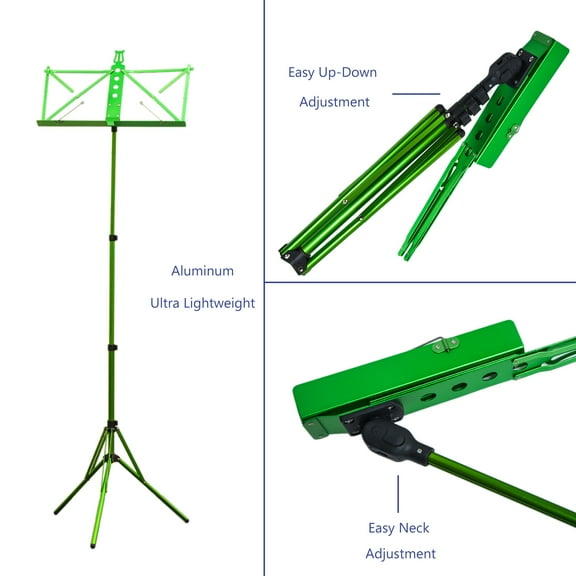 Paititi Brand New Strong Durable Adjustable Folding Music Stand with Carrying Bag-Green