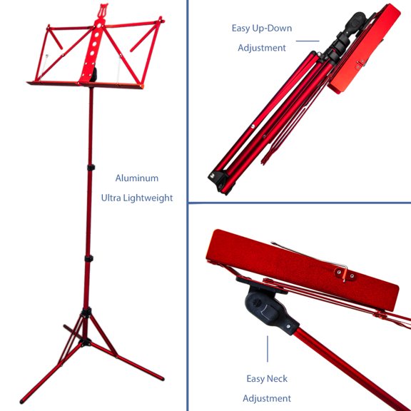 Paititi Brand New Strong Durable Adjustable Folding Music Stand with Carrying Bag-Red
