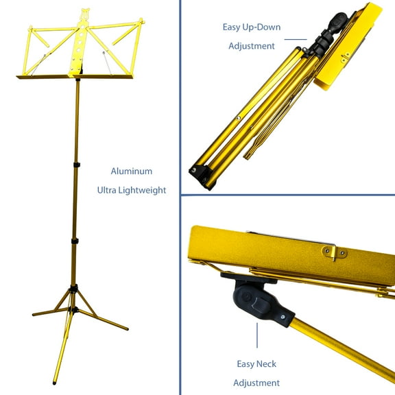 Paititi Brand New Strong Durable Adjustable Folding Music Stand with Carrying Bag-Yellow