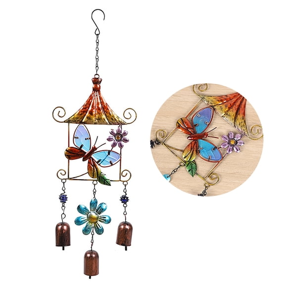Paitned Bird Butterfly Metal Glass Wind Chimes Garden Wind Catcher Outside Pendant Ornament Home Window Decors
