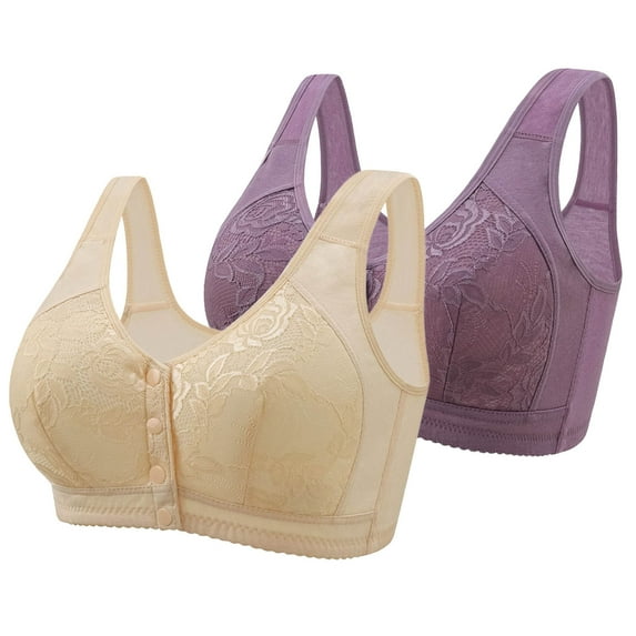 Paiwinds 2-Pack Wireless Bras for Women Embroidered Front Closure Lace Plus Size Comfort Everyday Support & Lift
