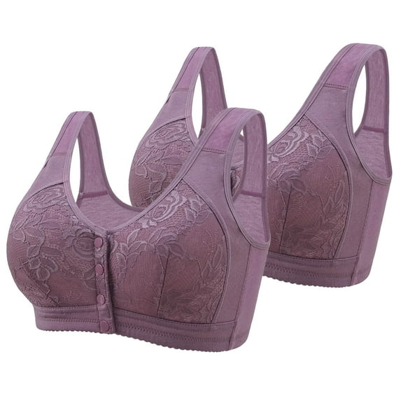Paiwinds 2-Pack Wireless Bras for Women Embroidered Front Closure Lace Plus Size Comfort Everyday Support & Lift