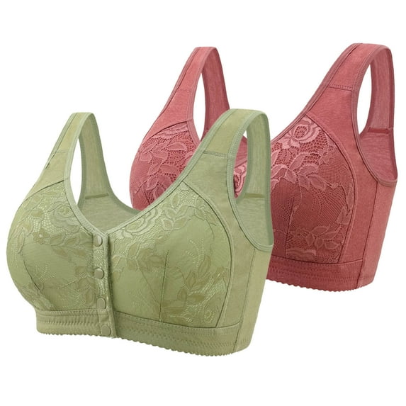 Paiwinds 2-Pack Wireless Bras for Women Embroidered Front Closure Lace Plus Size Comfort Everyday Support & Lift