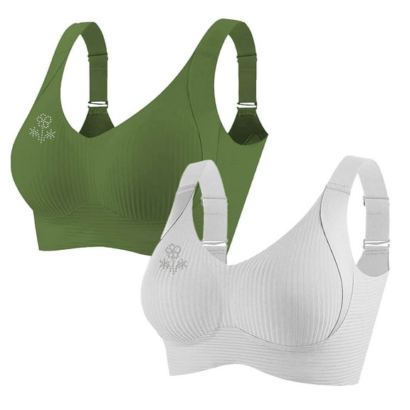 Paiwinds 2 Pack Women's Fashion Sports Bra, Wirefree Seamless Rhinestone Everyday Underwear, Comfortable Support for Casual Wear