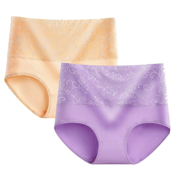 Paiwinds 2 Pack Women's High Waist Cotton Briefs - Floral Lace Design Comfortable Underwear for Everyday Casual Wear, Full Coverage Ladies Panties