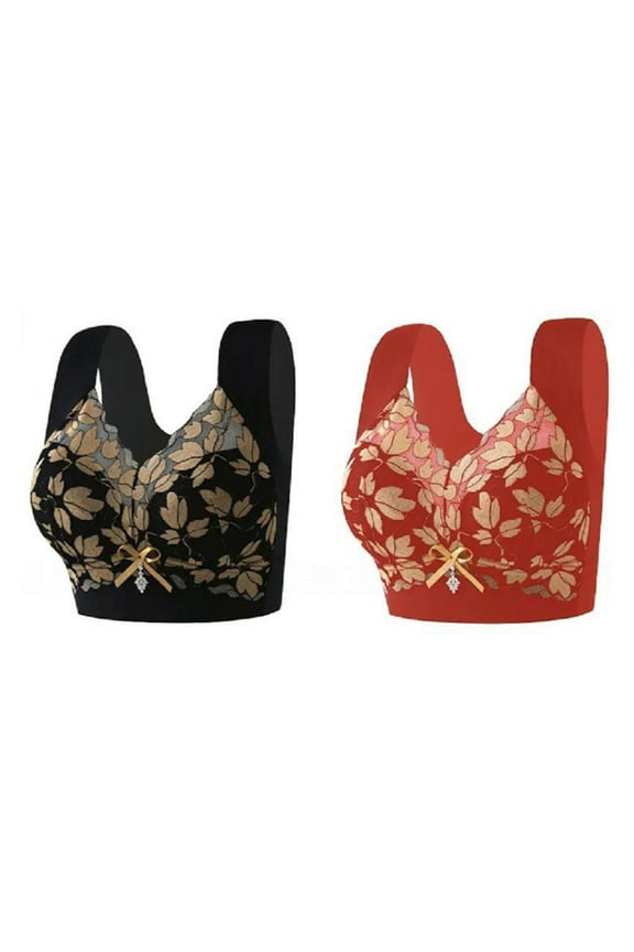 2 Pack Women's Lace Bralette, Hollow Out Wrap Style Bandeau Bra with Strap, Alluring Fashion Underwear for Daily Layering