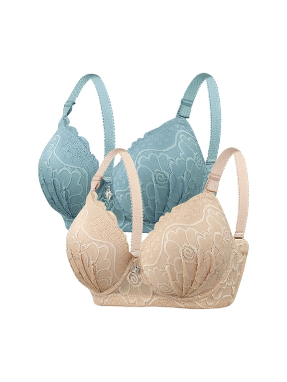 Women's 2-Pack Underwire Bra Set - Embossed Lace Full Coverage Bras for D Cup Plus Size, Supportive Everyday Underwear