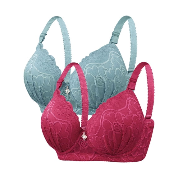Paiwinds Women's 2-Pack Underwire Bra Set - Embossed Lace Full Coverage Bras for D Cup Plus Size, Supportive Everyday Underwear