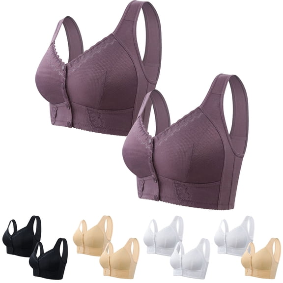 Paiwinds 2-Pack Women's No Underwire Front Closure Seamless Bralette Set, Anti-Slip Tank Style Bra for Everyday Comfort and Sleepwear, All-Day Support with Smooth Look