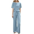 thumbnail image 1 of Paiwinds 2-Piece Women's Large-Size Soft Summer Short Sleeve Round Neck Pajama Set with Top and Pants for Home Wear with Versatile and Comfortable Fit, 1 of 5