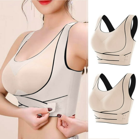 Paiwinds 2-Piece Women's Side Buckle Yoga Bra Set - Cross Back Seamless Wireless Comfortable Traceless Bra, Multiple Colors, Sizes M-3XL