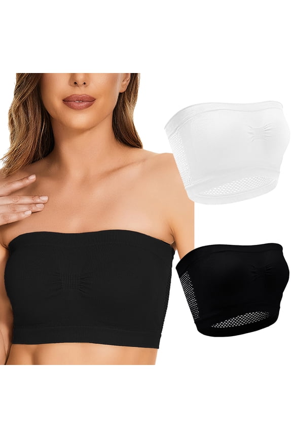 2-Piece Women's Strapless Wireless Bra Set - Traceless Comfortable Breathable Push Up No Underwire Tube Top, Multiple Colors, Sizes S-3XL