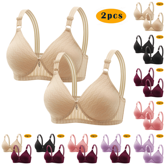 Paiwinds 2PC Women's Embroidered Glossy Bra Set - No Underwire Breathable Gathering Comfort for Everyday Elegant Wear