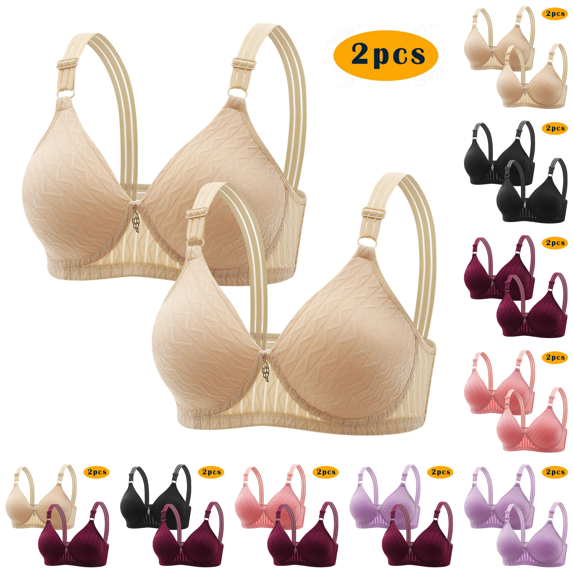 Paiwinds 2PC Women's Embroidered Glossy Bra Set - No Underwire Breathable Gathering Comfort for Everyday Elegant Wear