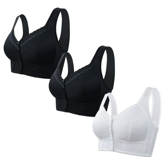 Paiwinds 3-Pack Women's No Underwire Seamless Front Button Bralette for Comfortable Daily Wear and Sleep, Anti-Slip Tank Top Bra with All-Day Support