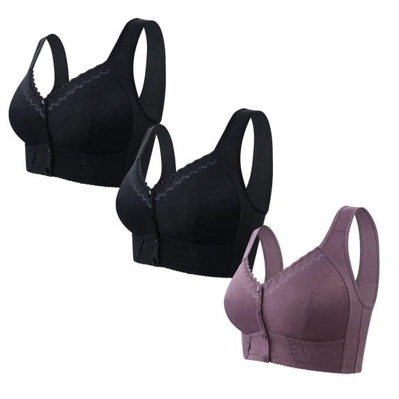 Paiwinds 3-Pack Women's No Underwire Seamless Front Button Bralette for Comfortable Daily Wear and Sleep, Anti-Slip Tank Top Bra with All-Day Support